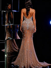 Sexy Sleeveless Mermaid Tulle Evening Dress with Beaded-27dress